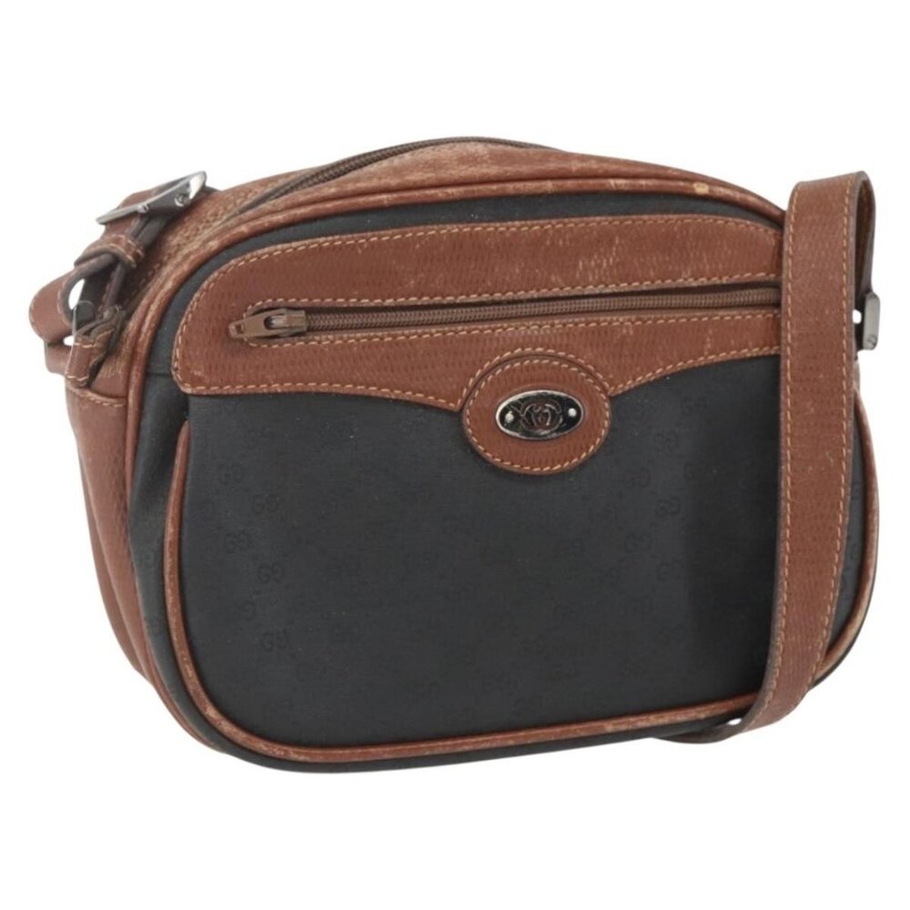 Authentic GUCCI Micro GG Supreme Shoulder Bag PVC Leather Black